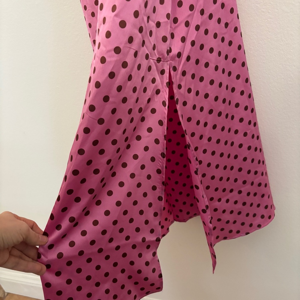 NWT Mango Pink and Brown Polka Dot Midi Satin Dress size S - Picture 7 of 13